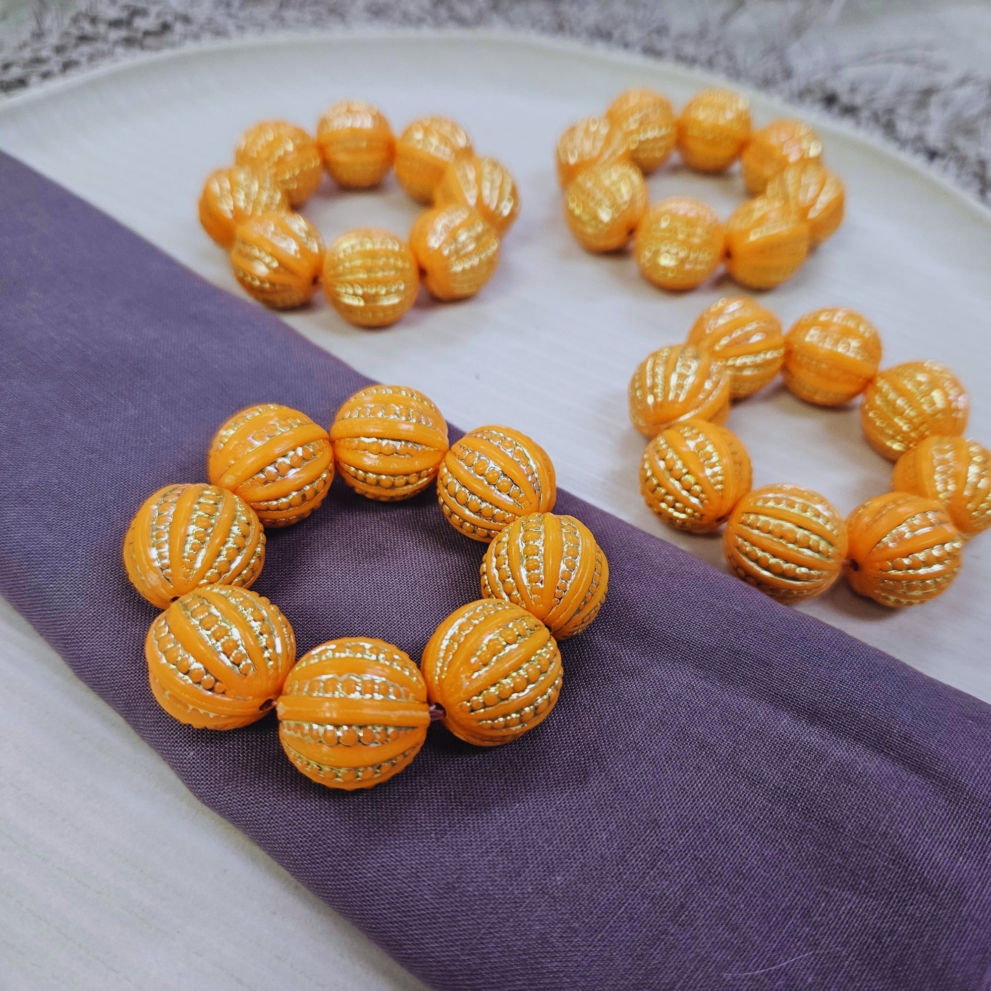 Maison Charlô | Set 4 Orange Shine Beaded Napkin Rings | Rustic Napkin Ring | Handmade-1