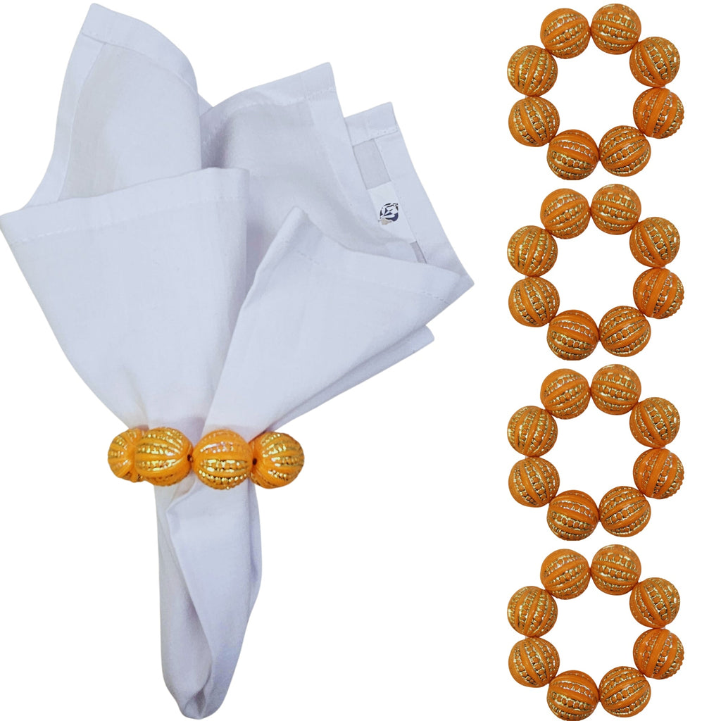 Maison Charlô | Set 4 Orange Shine Beaded Napkin Rings | Rustic Napkin Ring | Handmade-0