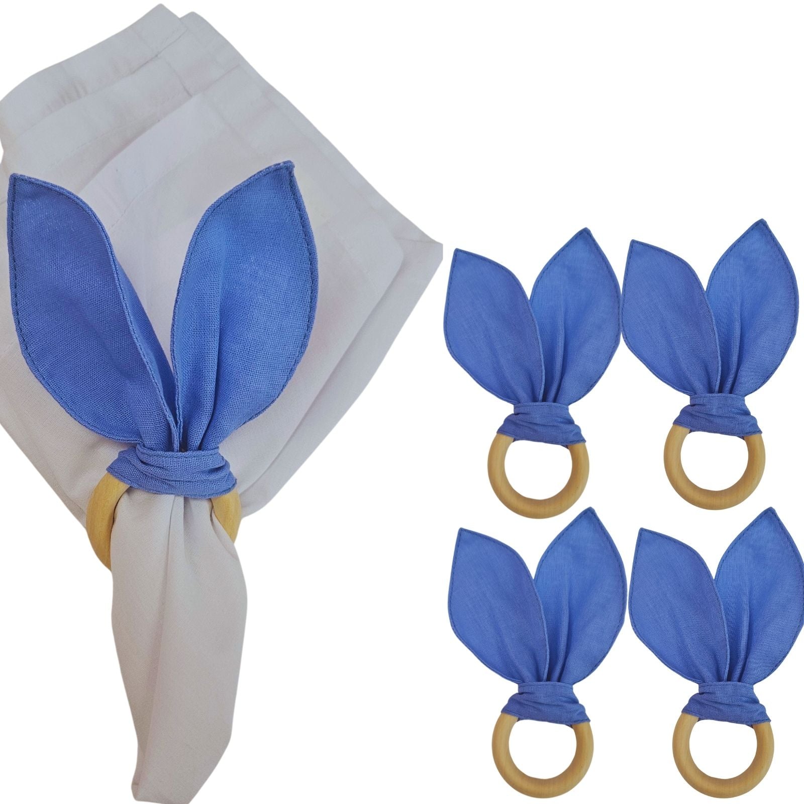 Maison Charlo | Easter Set of 4 Charm Blue Bunny Ears Napkin Rings | Dining Table Decor-0