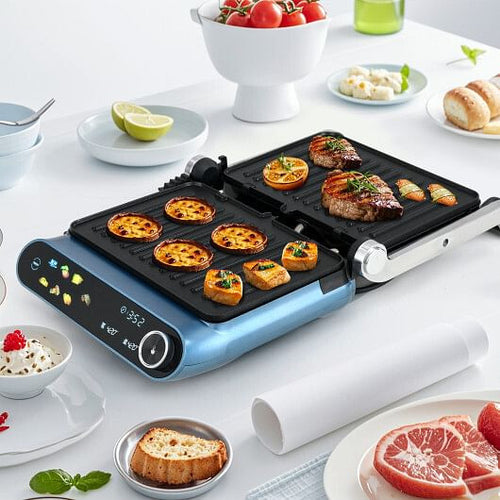 1200W Panini Press Grill with LED Display and 7 Grilling Modes-Blue-1
