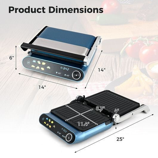 1200W Panini Press Grill with LED Display and 7 Grilling Modes-Blue-2