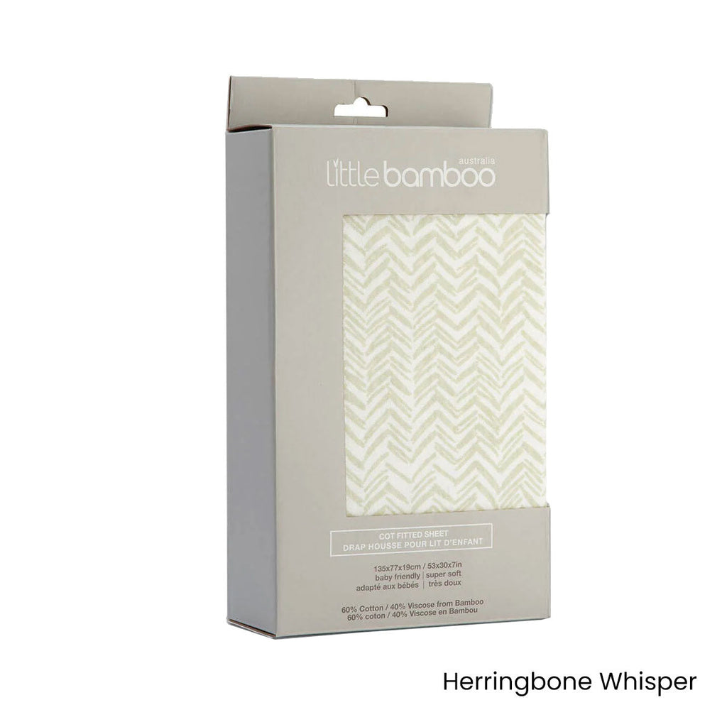 NNEDSZ Little Bamboo Jersey Fitted Sheet Cot Size Herringbone Whisper