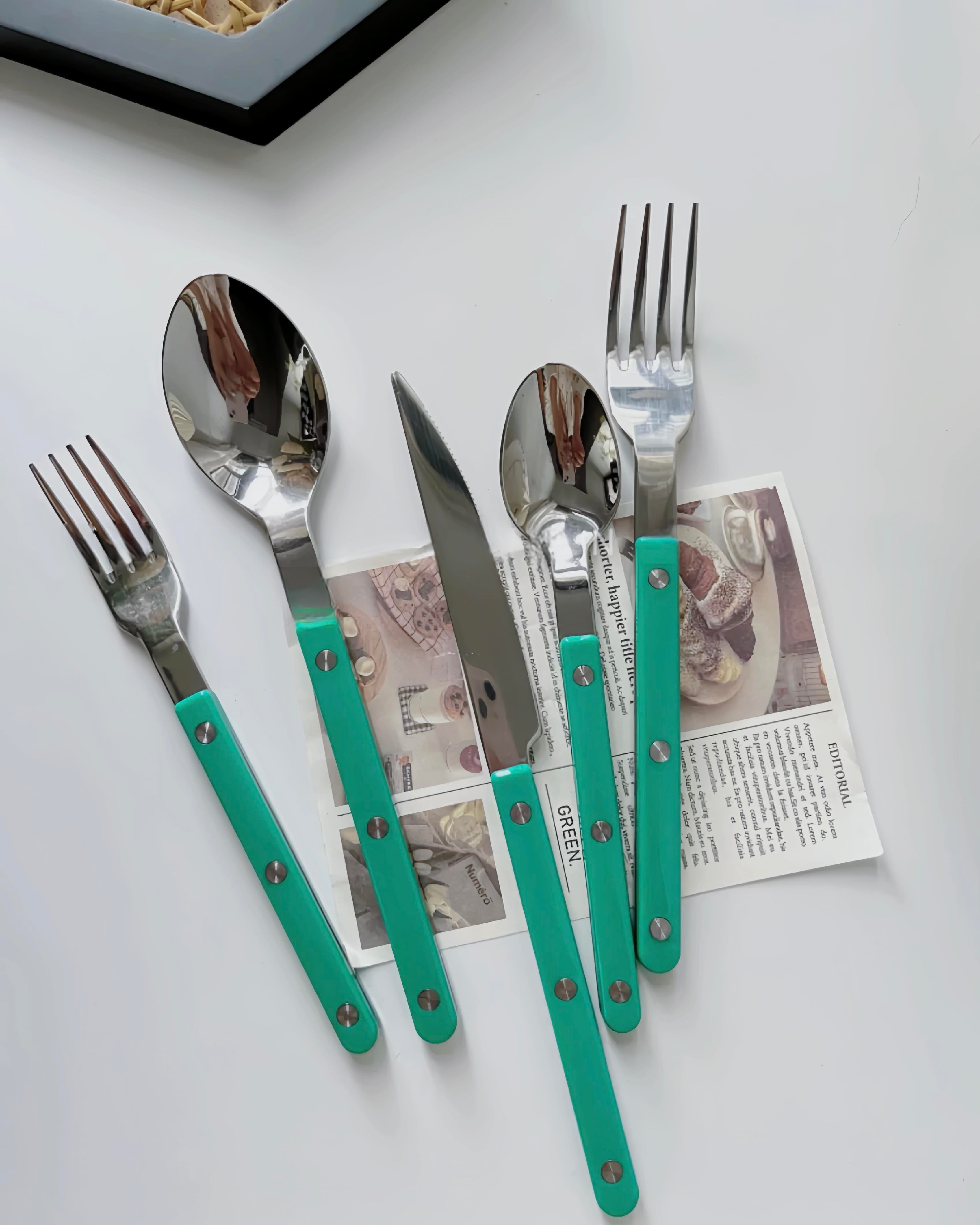 10 Pcs Modern French Rivet Cutlery Set - Bistrot Style Flatware Silverware-0